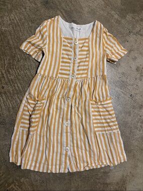 Zara Girls Yellow & White Striped Button-Front Dress